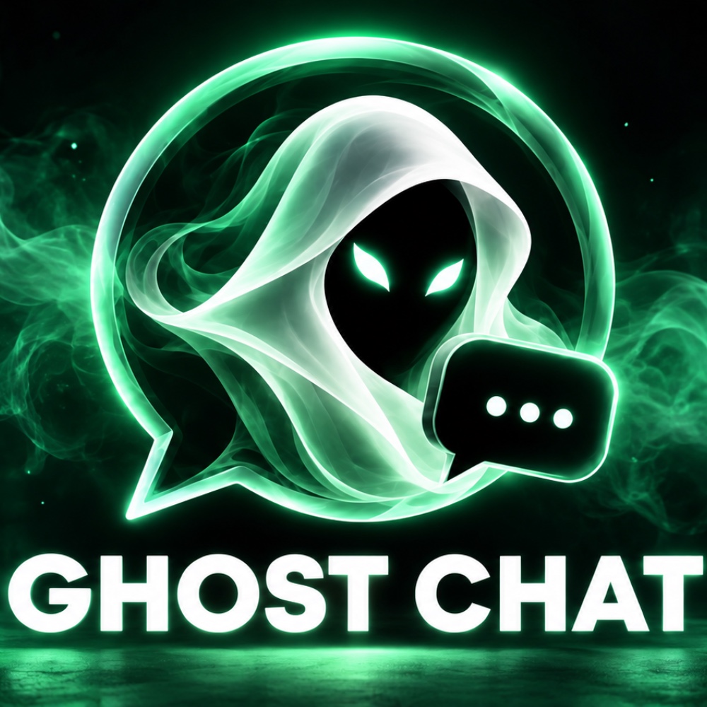 GHOST CHAT glowing green ghost emblem and logo